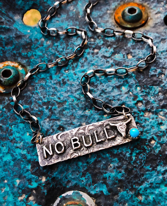 Rustic Sterling "NO BULL" Bar Necklace**SALE