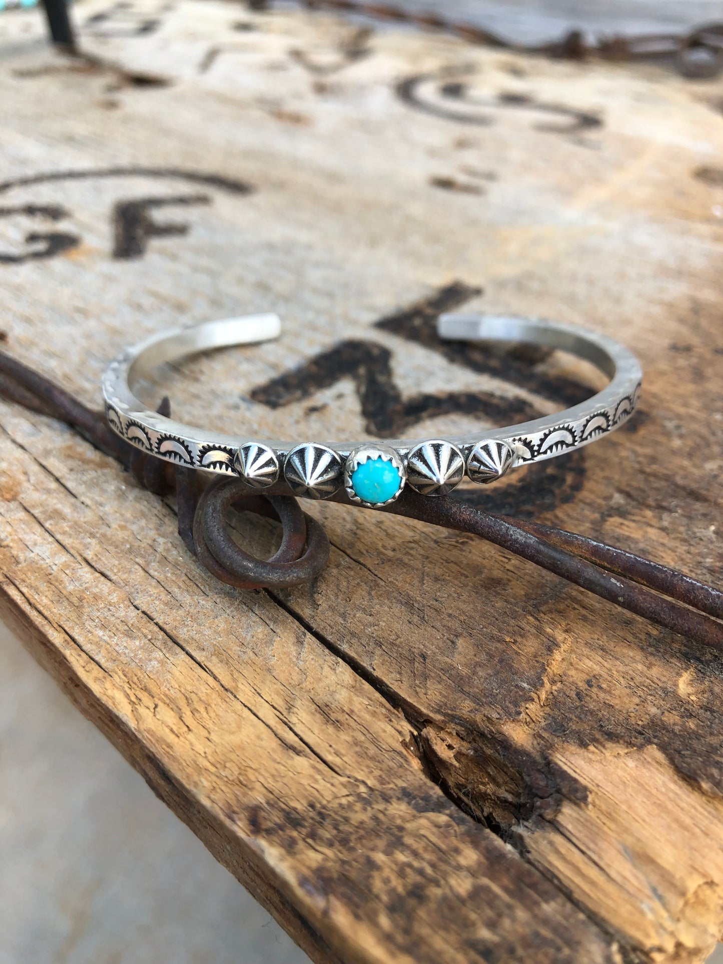 Sterling Silver & Turquoise Stamped Cuff Bracelet