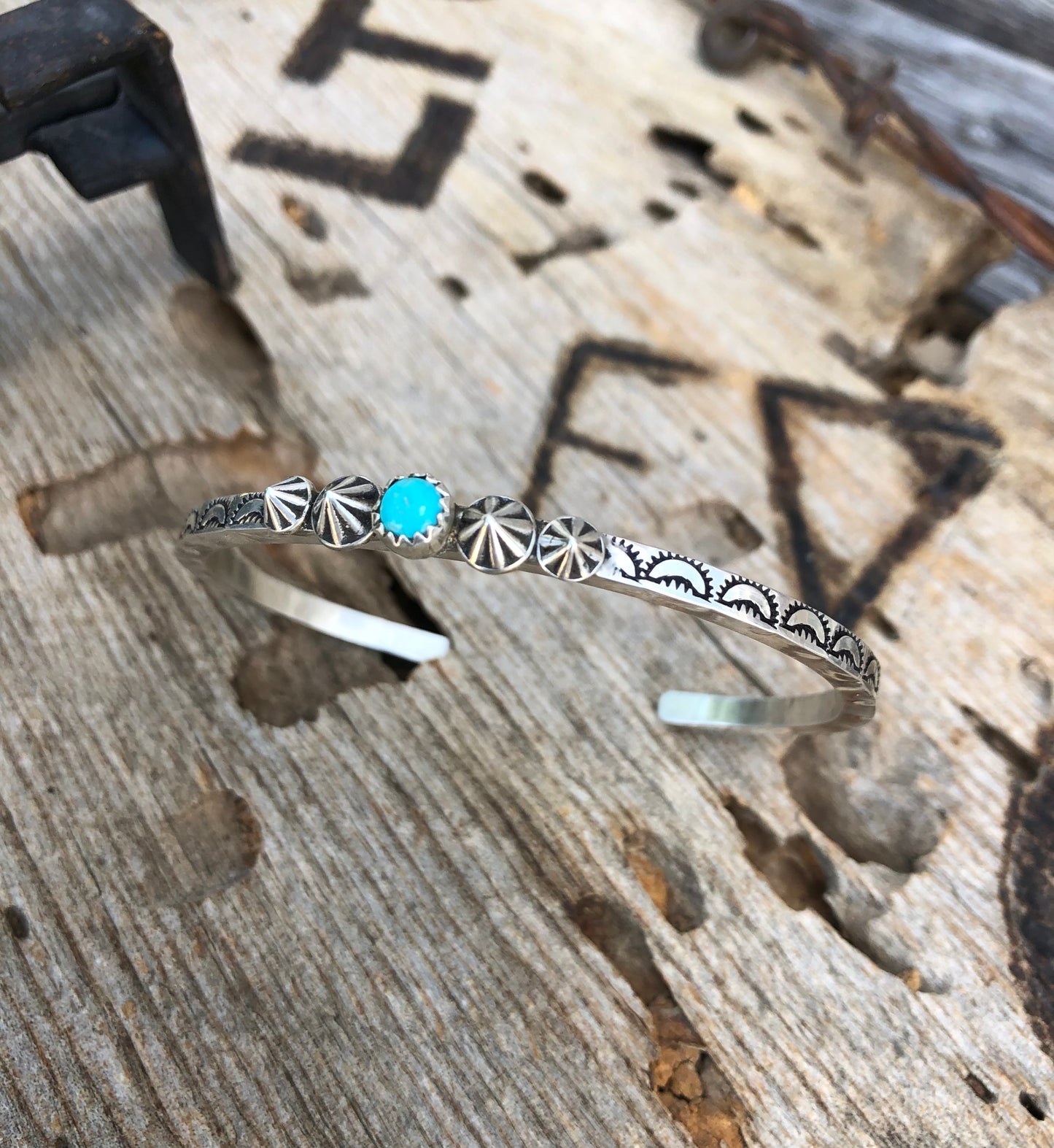 Sterling Silver & Turquoise Stamped Cuff Bracelet