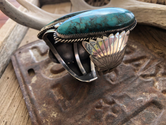 Heavy Old Pawn 3 Stone Turquoise Cuff Bracelet