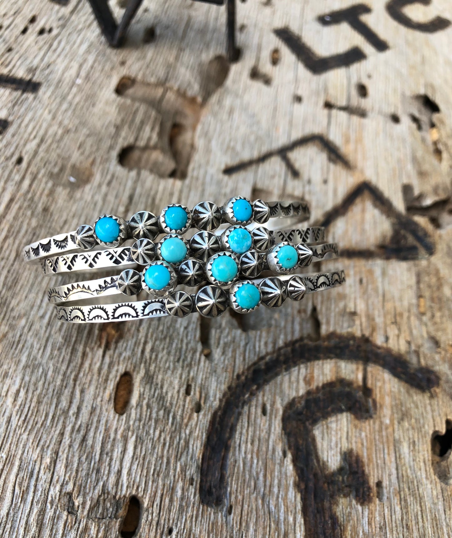 Sterling Silver & Turquoise Stamped Cuff Bracelet