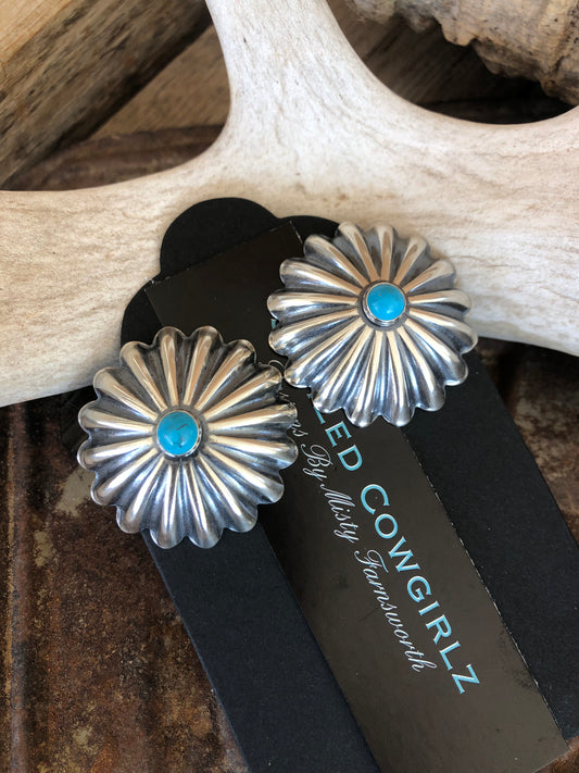 Oversized Turquoise Concho Earrings