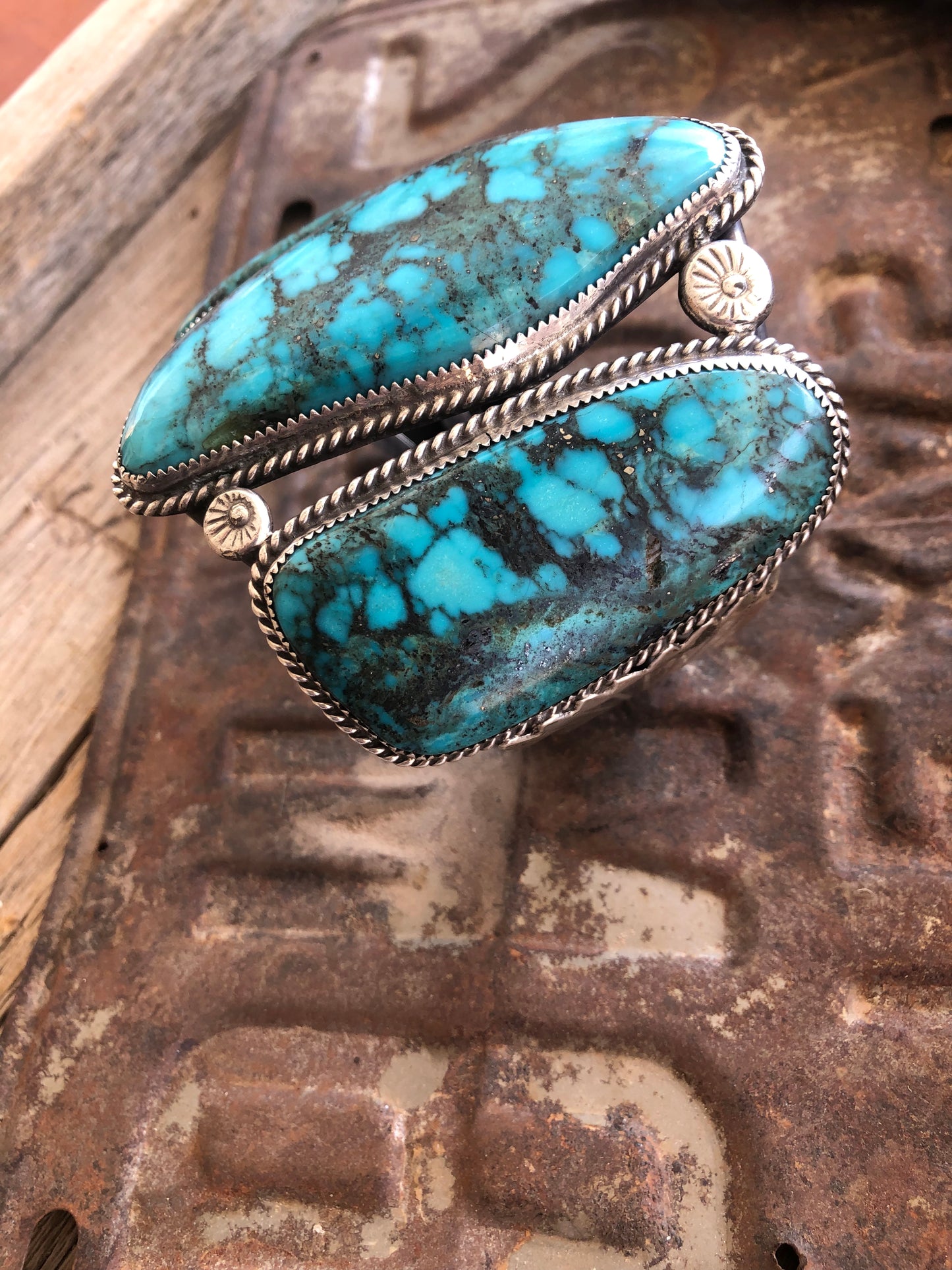 Heavy Old Pawn 3 Stone Turquoise Cuff Bracelet